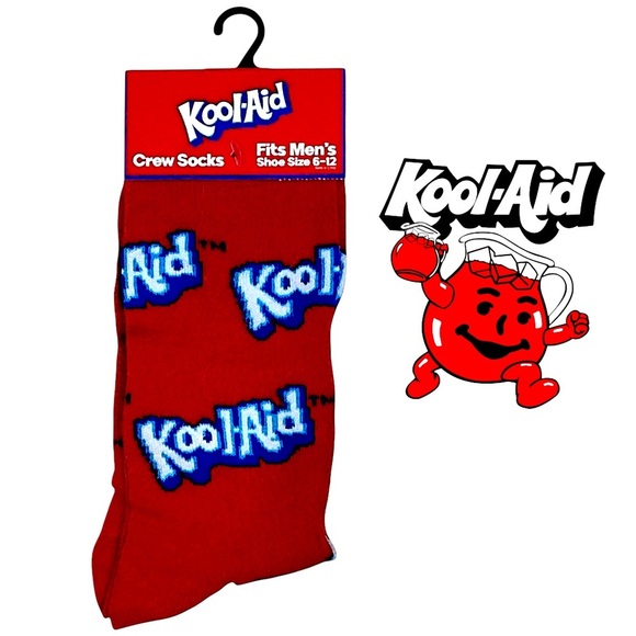Kool Aid Crew Socks Mens Novelty Funny by Odd Sox Red Unisex OS Shoe Size 6-12 - Picture 1 of 14